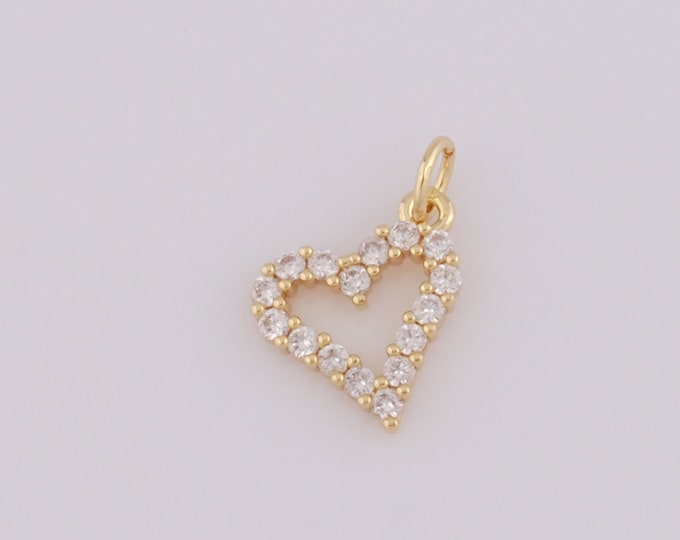 1 pcs Gold CZ Heart Pendant,18K Gold Filled Heart Charm,Heart Charm DIY Bracelet Necklace Jewelry Making Findings Supply