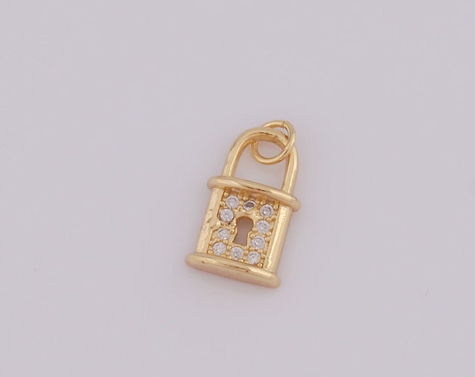 1 pcs Gold CZ Lock Pendant,18K Gold Filled Lock Charm,Lock Charm DIY Bracelet Necklace Jewelry Making Findings Supply