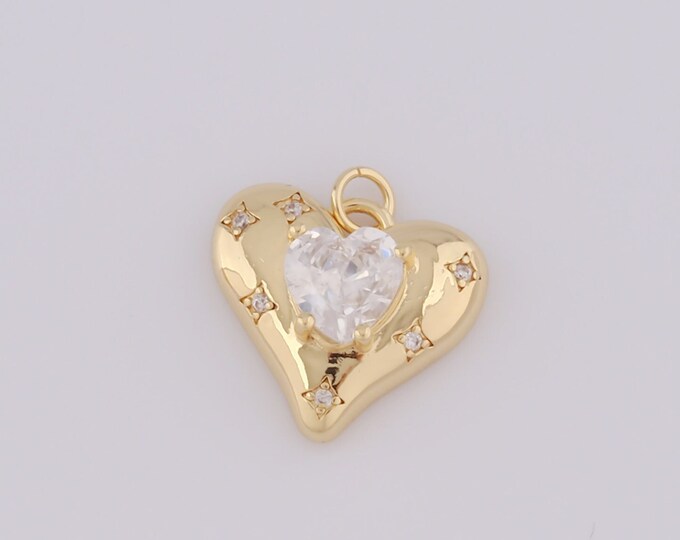 1 pcs Gold CZ Heart Pendant,18K Gold Filled Heart Charm,Heart Charm DIY Bracelet Necklace Jewelry Making Findings Supply