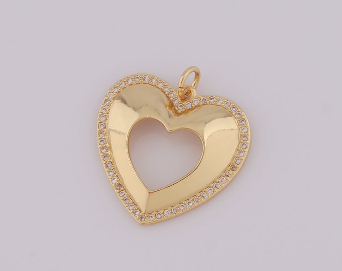 1 pcs Gold CZ Heart Pendant,18K Gold Filled Heart Charm,Heart Charm DIY Bracelet Necklace Jewelry Making Findings Supply
