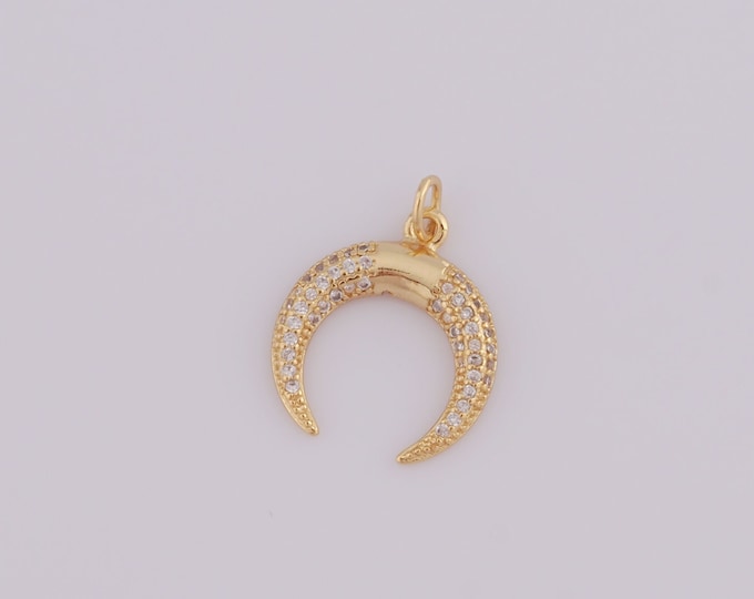 1 pcs Gold CZ Cow Horn Pendant,18K Gold Filled Cow Horn Charm,Cow Horn Charm DIY Bracelet Necklace Jewelry Making Findings Supply