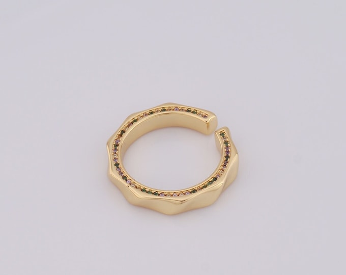 1 pcs Dainty Gold Thin Gold Rings,18K Gold Filled CZ Round Rings,Open Rings,Gift for Her