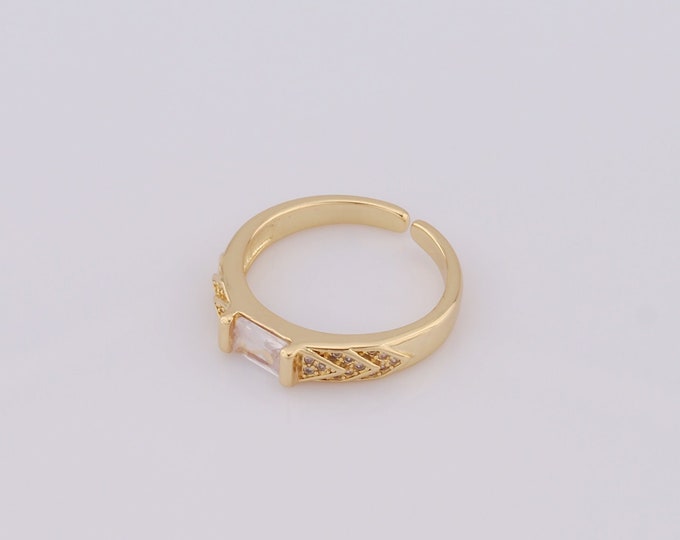 1 pcs Dainty Gold CZ Square Rings,18K Gold Filled Thin Gold Rings,Open Rings,Gift for Her