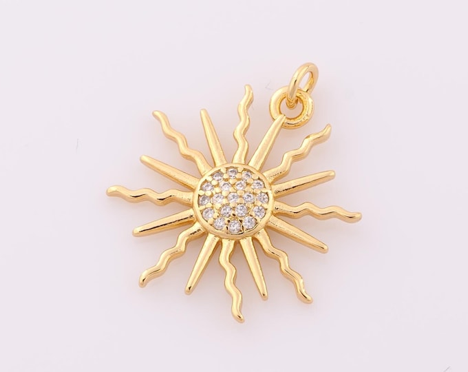 1 pcs Gold CZ Sun Pendant,18K Gold Filled Sun Charm,Sun Charm DIY Bracelet Necklace Jewelry Making Findings Supply