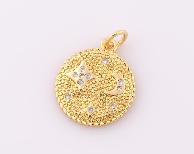 1 pcs Gold CZ Moon Pendant,18K Gold Filled Star Charm,Moon Charm DIY Bracelet Necklace Jewelry Making Findings Supply