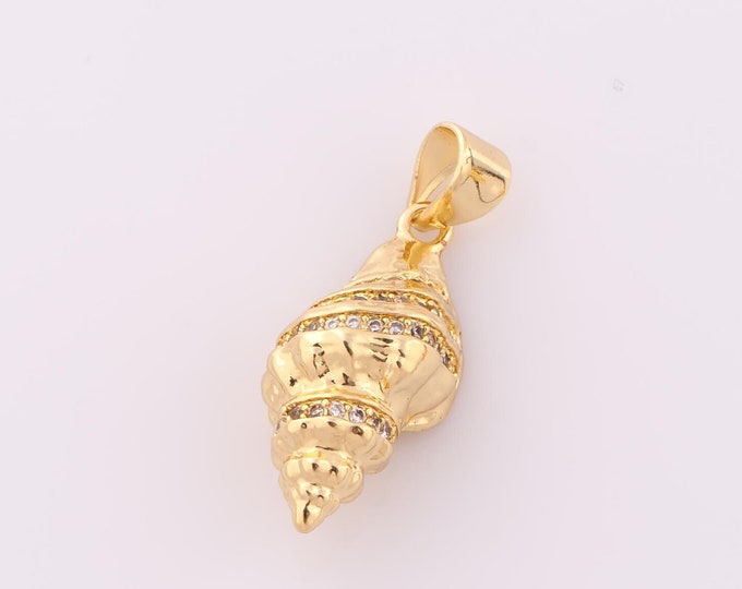 1 pcs Gold CZ Conch Pendant,18K Gold Filled Conch Charm,Conch Charm DIY Bracelet Necklace Jewelry Making Findings Supply