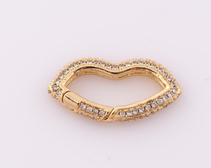 1 pcs Gold CZ Lips Clasp,18K Gold Filled Push Door Clasp,Snap Clasp for DIY Bracelet Necklace Jewelry Making Findings Supply