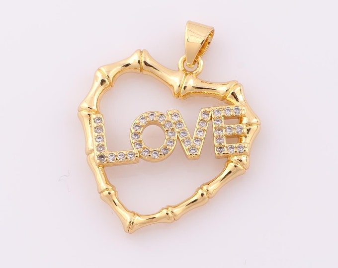 1 pcs Gold CZ Heart Pendant,18K Gold Filled LOVE Charm,Letter Charm DIY Bracelet Necklace Jewelry Making Findings Supply