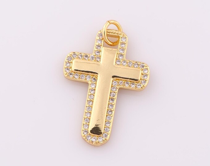 1 pcs Gold CZ Cross Pendant,18K Gold Filled Religion Charm,Christian Charm DIY Bracelet Necklace Jewelry Making Findings Supply
