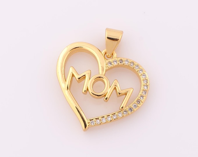 1 pcs Gold CZ Heart Pendant,18K Gold Filled MOM Charm,Heart Charm DIY Bracelet Necklace Jewelry Making Findings Supply