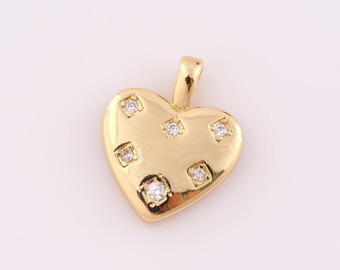 1 pcs Gold CZ Heart Pendant,18K Gold Filled Heart Charm,Heart Charm DIY Bracelet Necklace Jewelry Making Findings Supply