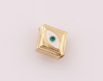 1 pcs 18K Gold Filled Enamel Evil Eye Spacer Beads,Enamel Eye Beads,Eye Beads for DIY Jewelry Making Findings Supply