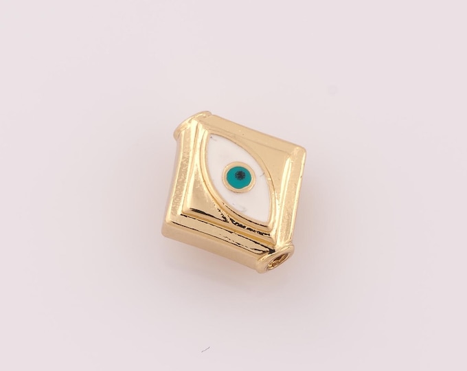 1 pcs 18K Gold Filled Enamel Evil Eye Spacer Beads,Enamel Eye Beads,Eye Beads for DIY Jewelry Making Findings Supply