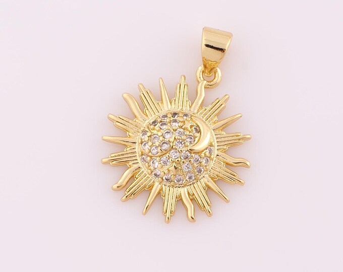 1 pcs Gold CZ Sun Pendant,18K Gold Filled Moon Charm,Sun Charm DIY Bracelet Necklace Jewelry Making Findings Supply