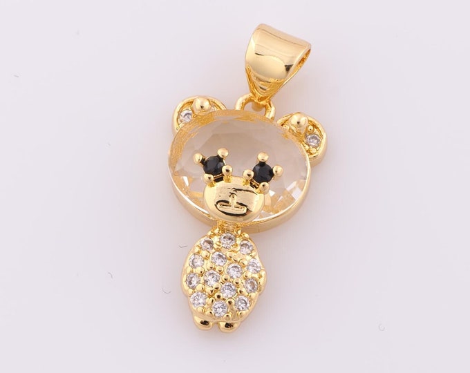 1 pcs Gold CZ Bear Pendant,18K Gold Filled Animal Charm,Bear Charm DIY Bracelet Necklace Jewelry Making Findings Supply