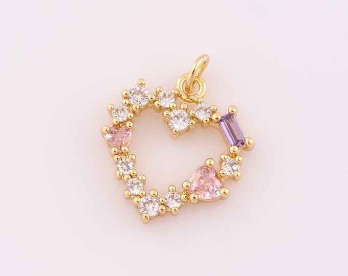 1 pcs Gold CZ Heart Pendant,18K Gold Filled Heart Charm,Heart Charm DIY Bracelet Necklace Jewelry Making Findings Supply