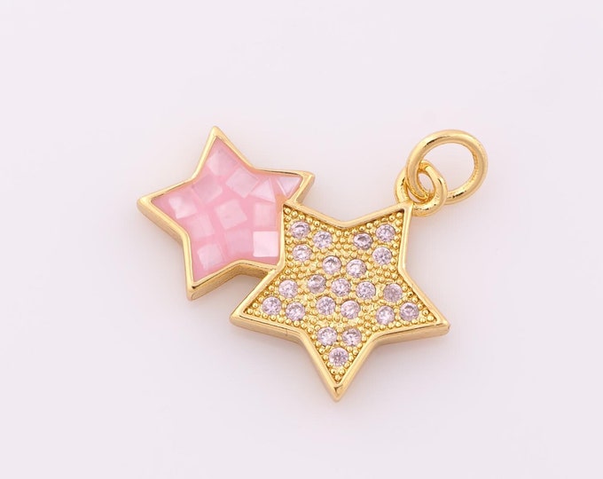 1 pcs Gold CZ Star Pendant,18K Gold Filled Star Charm,Star Charm DIY Bracelet Necklace Jewelry Making Findings Supply