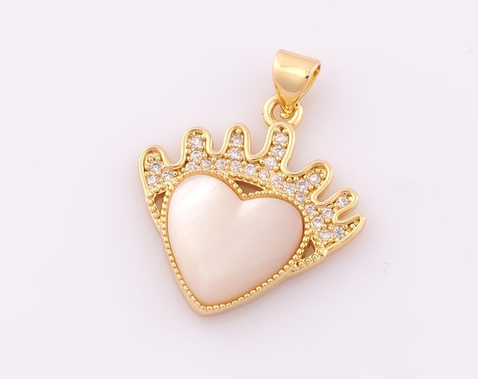 1 pcs Gold CZ Heart Pendant,18K Gold Filled Heart Charm,Heart Charm DIY Bracelet Necklace Jewelry Making Findings Supply