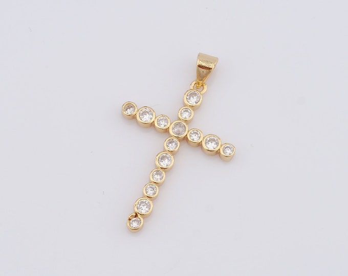 1 pcs Gold Cross Pendant,18K Gold Filled CZ Religion Charm,Christian Charm DIY Bracelet Necklace Jewelry Making Findings Supply