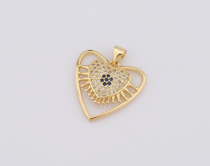 1 pcs Gold Heart Pendant,18K Gold Filled CZ Heart Charm,Heart Charm DIY Bracelet Necklace Jewelry Making Findings Supply
