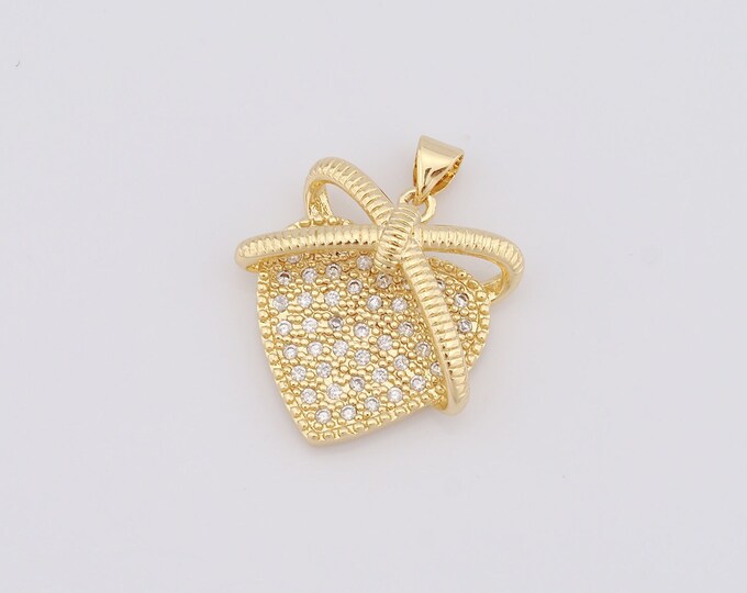 1 pcs Gold Heart Pendant,18K Gold Filled CZ Heart Charm,Heart Charm DIY Bracelet Necklace Jewelry Making Findings Supply