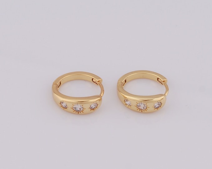 1 pair Gold CZ Hoop Earrings,18K Gold Filled Huggie Hoop Earrings,Hoop Earrings,Hypoallergenic Huggie Hoop,Gift for Her