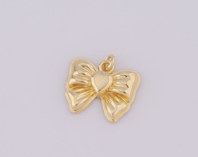 1 pcs Gold Bow Pendant,18K Gold Filled Heart Charm,Bow Charm DIY Bracelet Necklace Jewelry Making Findings Supply