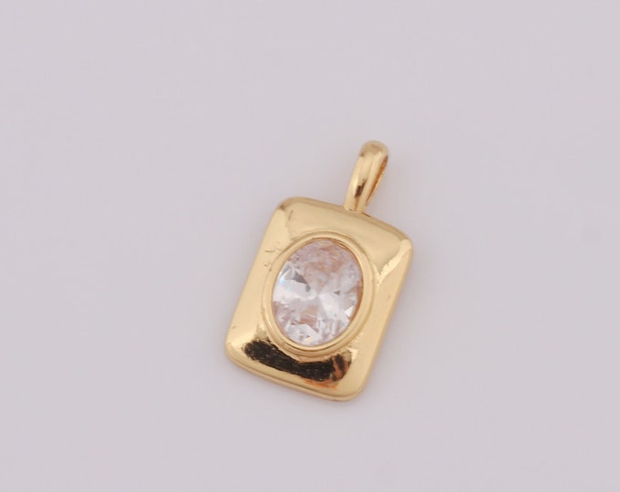 1 pcs Gold CZ Square Pendant,18K Gold Filled Square Charm,Square Charm DIY Bracelet Necklace Jewelry Making Findings Supply