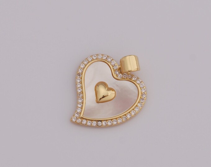 1 pcs Gold Fritillary Heart Pendant,18K Gold Filled CZ Heart Charm,Heart Charm DIY Bracelet Necklace Jewelry Making Findings Supply