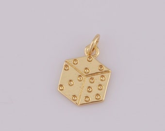 5 pcs Gold Dice Pendant,18K Gold Filled Dice Charm,Dice Charm DIY Bracelet Necklace Jewelry Making Findings Supply