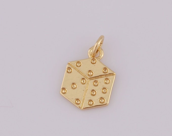 5 pcs Gold Dice Pendant,18K Gold Filled Dice Charm,Dice Charm DIY Bracelet Necklace Jewelry Making Findings Supply