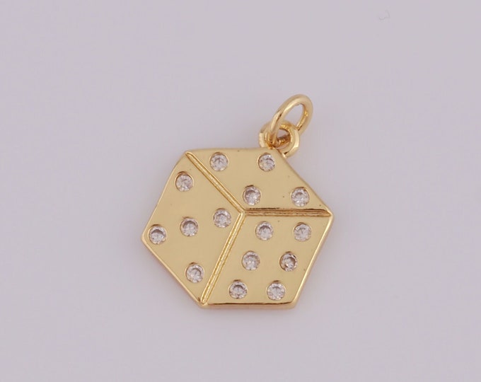 1 pcs Gold CZ Dice Pendant,18K Gold Filled Dice Charms,Square Charm for DIY Bracelet Necklace Jewelry Making Findings Supply