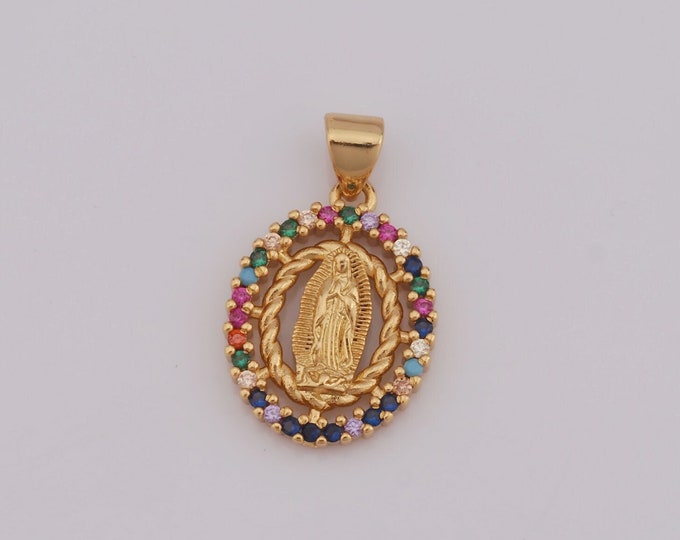 1 pcs Gold CZ Virgin Mary Pendant,18K Gold Filled Religion Charm,Catholic Charm DIY Bracelet Necklace Jewelry Making Findings Supply
