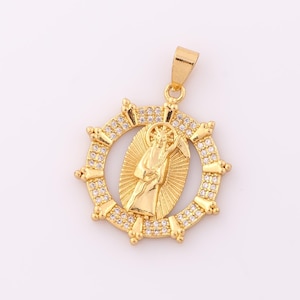 1pcs Gold CZ Santa Muerte Pendant,18K Gold Filled Santa Muerte Charm,Santa Muerte Charm DIY Bracelet Necklace Jewelry Making Findings Supply