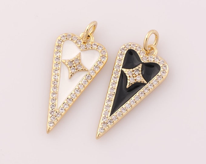 1 pcs Gold CZ Heart Pendant,18K Gold Filled Cross Star Charm,Heart Charm DIY Bracelet Necklace Jewelry Making Findings Supply