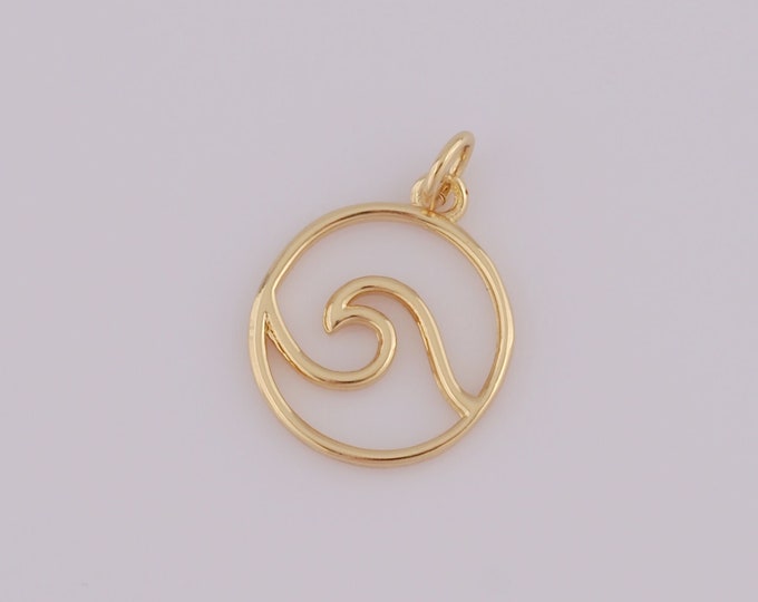 5 pcs Gold Wave Pendant,18K Gold Filled Wave Charm,Wave Charm DIY Bracelet Necklace Jewelry Making Findings Supply