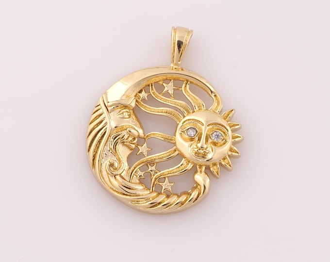 1 pcs Gold Moon Pendant,18K Gold Filled Star Charm,Sun Charm DIY Bracelet Necklace Jewelry Making Findings Supply