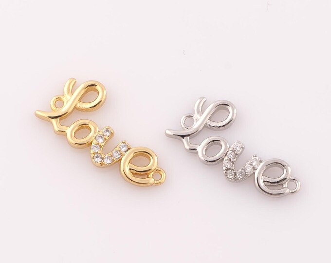 1 pcs Gold CZ LOVE Connector,18K Gold Filled Letter Connector,Letter Connector DIY Bracelet Necklace Jewelry Making Findings Supply