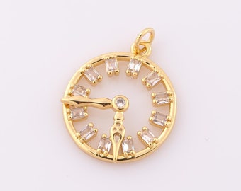 1 pcs Gold CZ Clock Pendant,18K Gold Filled Clock Charm,Clock Charm DIY Bracelet Necklace Jewelry Making Findings Supply
