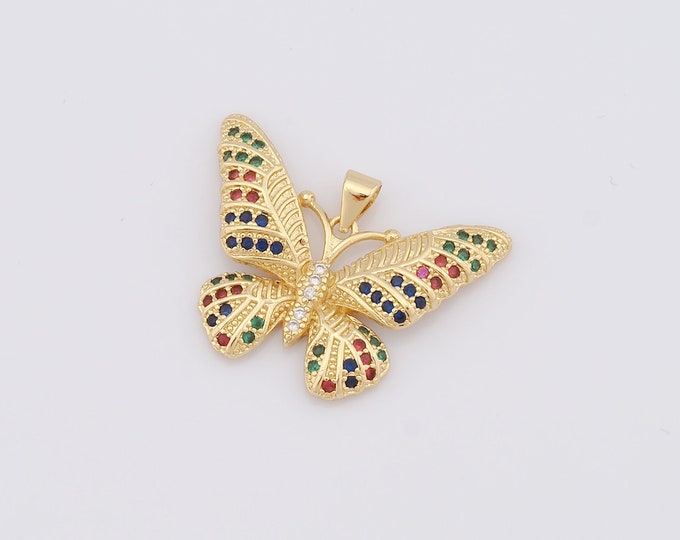 1 pcs Gold Butterfly Pendant,18K Gold Filled CZ Butterfly Charm,Butterfly Charm DIY Bracelet Necklace Jewelry Making Findings Supply