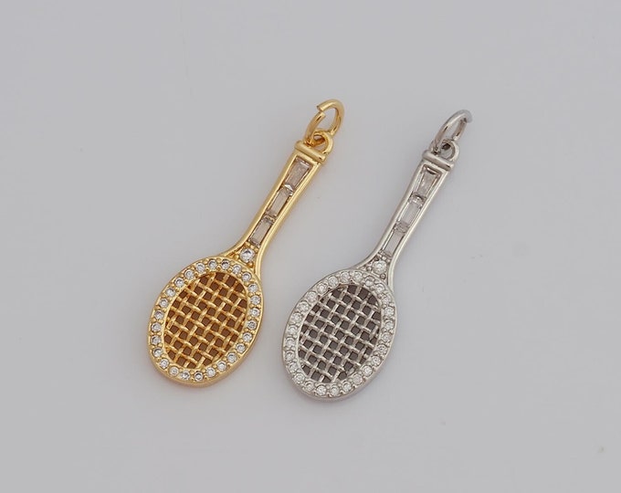 1 pcs Gold CZ Tennis Racket Pendant,18K Gold Filled Tennis Racket Charm DIY Bracelet Necklace Jewelry Making Findings Supply