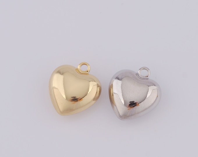 1 pcs Gold Puffed Heart Pendant,18K Gold Filled Heart Charm,Heart Charm DIY Bracelet Necklace Jewelry Making Findings Supply