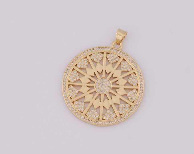 1 pcs Gold CZ Round Pendant,18K Gold Filled Round Charm,Round Charm DIY Bracelet Necklace Jewelry Making Findings Supply