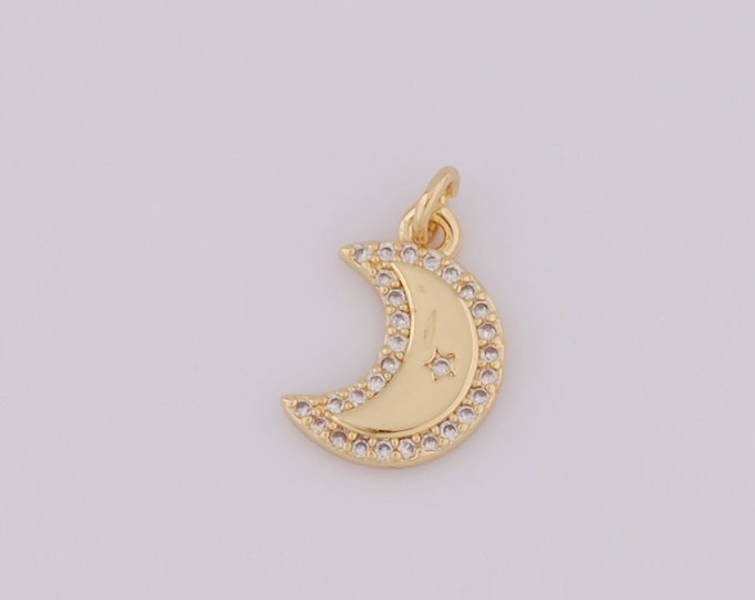 1 pcs Gold CZ Moon Pendant,18K Gold Filled Star Charm,Crescent Moon Charm DIY Bracelet Necklace Jewelry Making Findings Supply