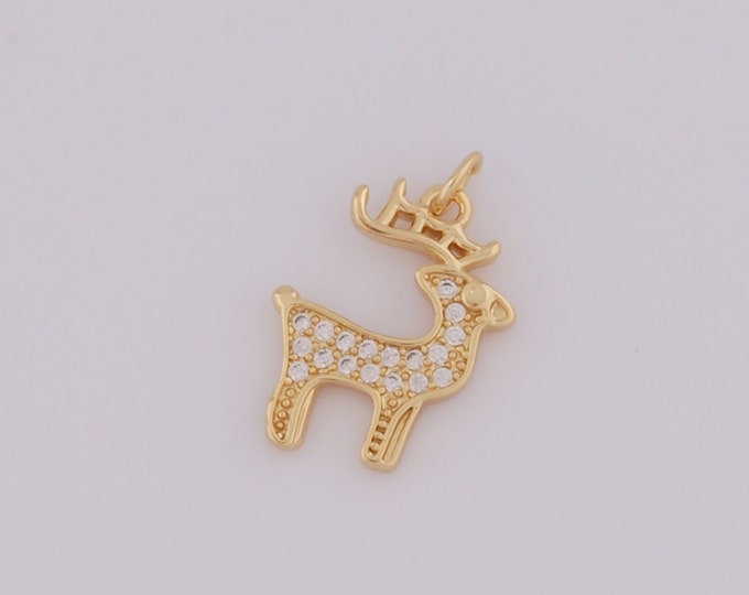 1 pcs Gold CZ Deer Pendant,18K Gold Filled Deer Charms,Deer Charms DIY Bracelet Necklace Jewelry Making Findings Supply