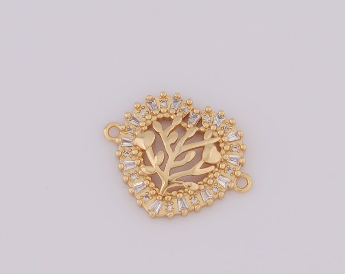 1 pcs Gold CZ Heart Connector,18K Gold Filled Tree of Life Connector,Tree Connector DIY Bracelet Necklace Jewelry Making Findings Supply