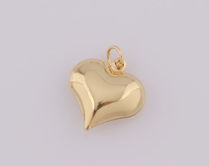 1 pcs Gold Heart Pendant,18K Gold Filled Puffed Heart Charm,Heart Charm DIY Bracelet Necklace Jewelry Making Findings Supply