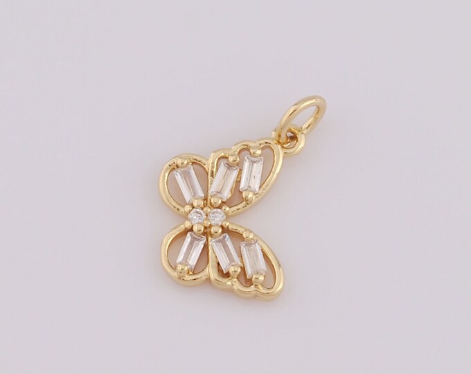 1 pcs Gold CZ Butterfly Pendant,18K Gold Filled Butterfly Charm,Butterfly Charm DIY Bracelet Necklace Jewelry Making Findings Supply