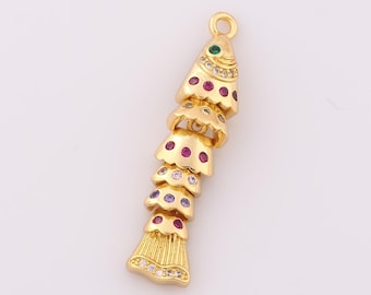 1 pcs Gold CZ Fish Pendant,18K Gold Filled Fish Charm,Fish Charm DIY Bracelet Necklace Jewelry Making Findings Supply