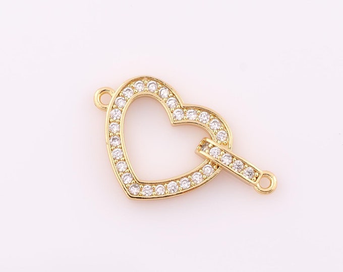 1 pcs Gold CZ Heart Connector,18K Gold Filled Heart Connector,Heart Connector DIY Bracelet Necklace Jewelry Making Findings Supply